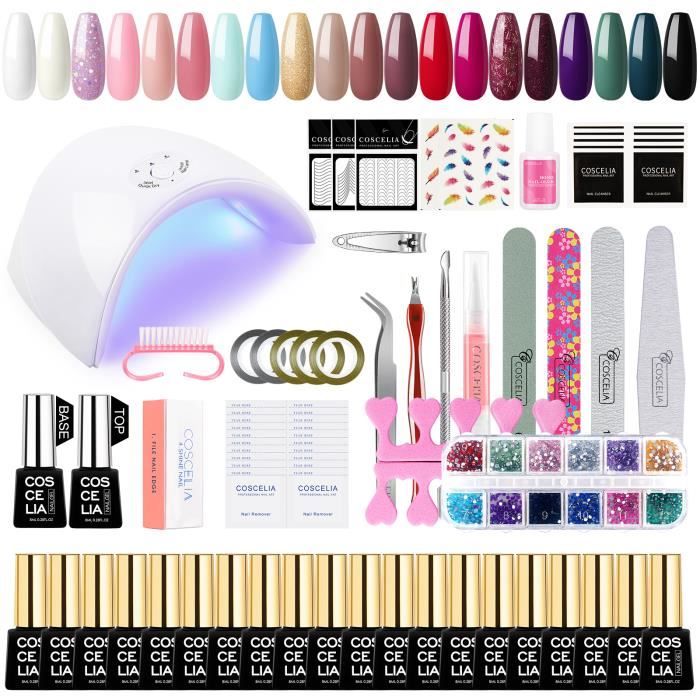Coscelia Kit Poudre Paillettes Acrylique Gel UV Base Primer Top Coat Faux Ongles Manucure Décor Ongle Kit Accessoires Outils Nail