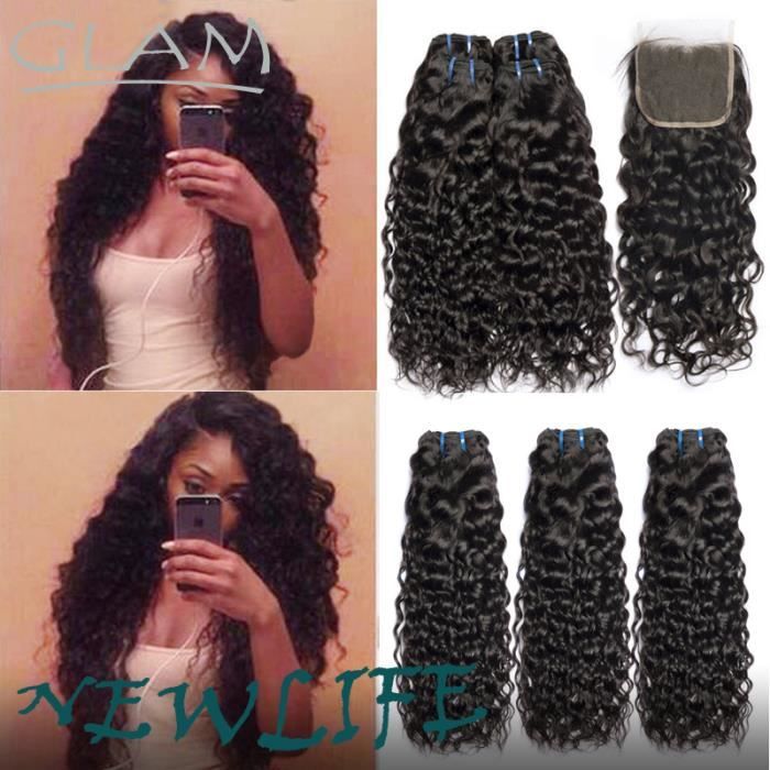 3 tissage pièces Mèches de cheveux humains vierge péruvienne water wave 10 pouces avec closure 8 pouces