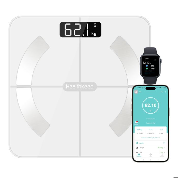 Balance Pese Personne Bluetooth Connectée de Haute Precision Impedancemetre avec 13 Données Corporelles Masse Graisseuse et Muscle