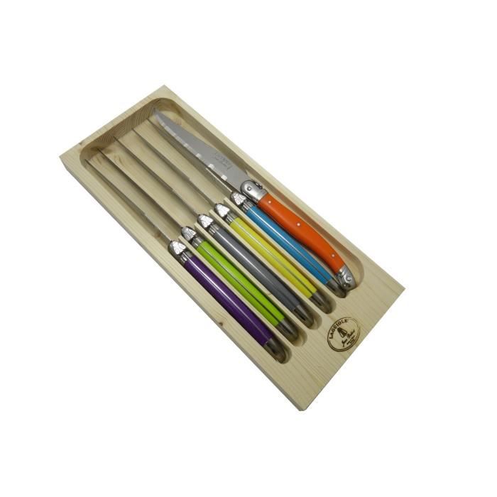 LAGUIOLE Lot de 6 couteaux - 1,2 mm - Lame Inox - Manche ABS couleurs trendy