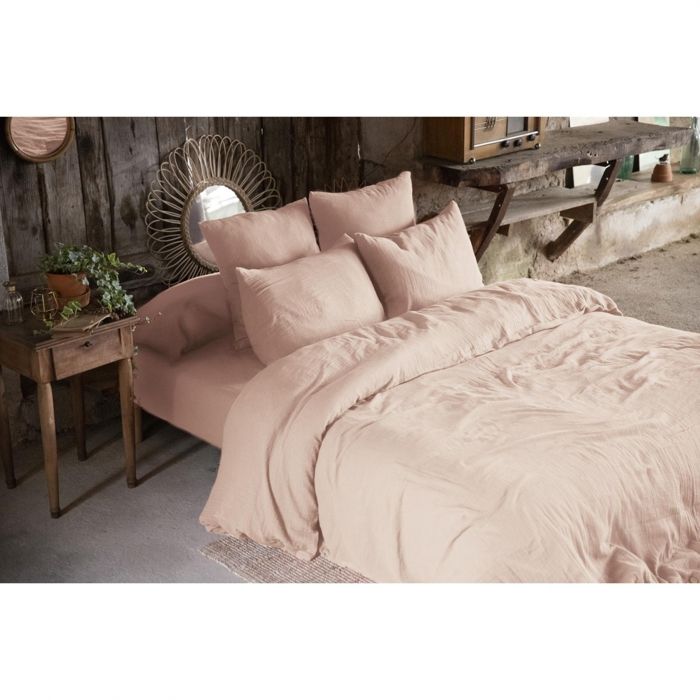 CDaffaires Pack double gaze de coton housse de couette 240 x 220 cm + 2 taies d'oreiller 60 x 60 rose Rose
