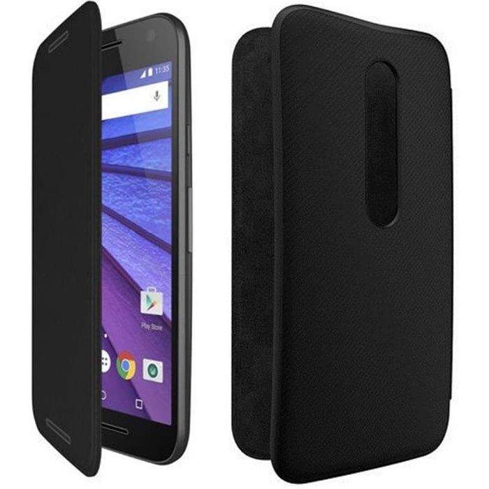 Original Motorola (ASMCALFLPBLK-M) Etui Flip Folio Housse pour Motorola Moto G 2015 (3ème gén) - Noir