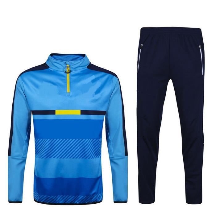 Survetement Foot Homme Ensemble Equipe Italie Vêtement de Sport Printemps Automne Hiver Mince Manches Longues Bleu