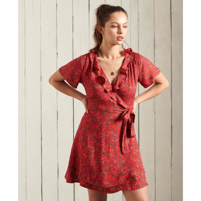 Robe femme Superdry Summer - rouge automnal et petites fleurs