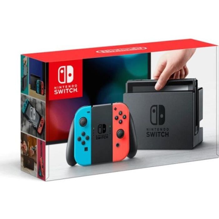 Consolé Nintendo Switch avec Un Joy-Con Droit Rouge Néon et Un Joy-Con Gauche Bleu Néon