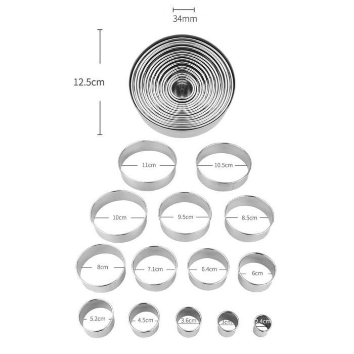 14pcs moules à biscuits ronds en acier inoxydable coupe-biscuits de cuisine pratiques, argent