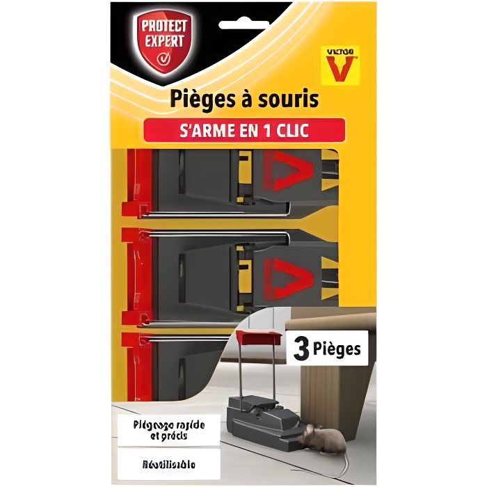 PROTECT EXPERT SOUTRAP3 Pieges a Souris-3 Tapettes Plastiques-Rapide, Precis Et Faciles A Utiliser, Incolore, Taille unique