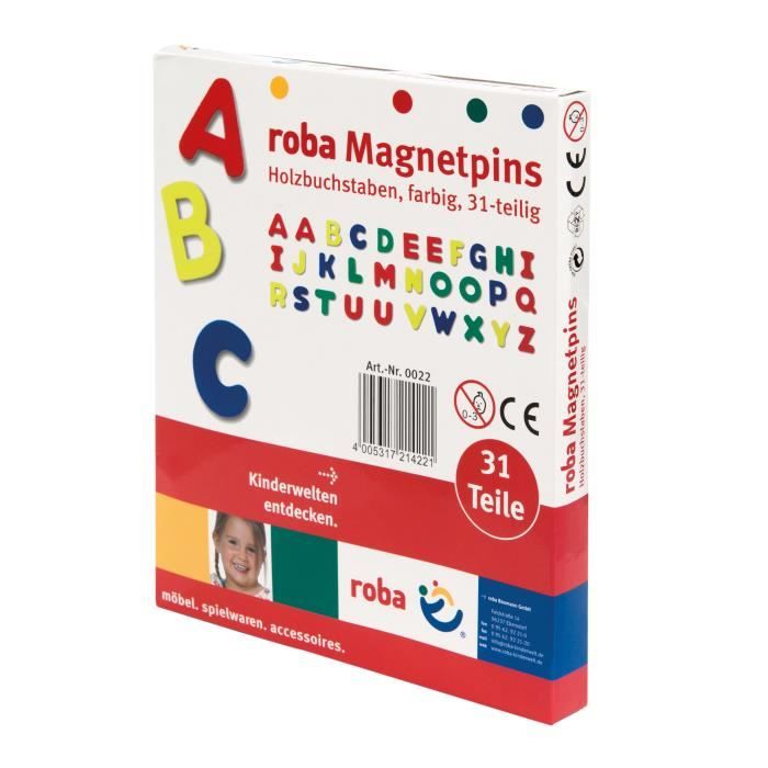 ROBA Lettres Magnétiques - 31 Pièces - Aimants Alphabet en Bois pour Enfant