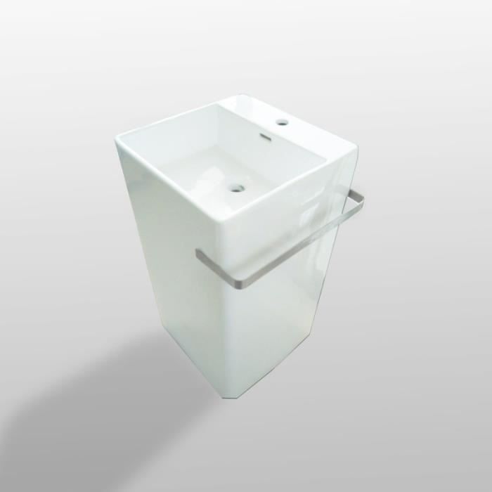 Lavabo totem carré avec porte serviette , 46x85 cm, céramique blanche, Alto + 50,000000 Blanc Brillant