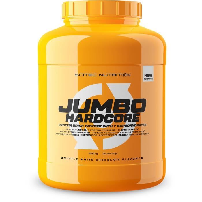 Jumbo Hardcore 3060g Chocolat Blanc Croustillant Scitec Proteine Gainer Musculation