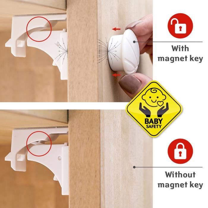 Tatkraft Secret Kit de 4 Serrures de Tiroir et Placard Magnétiques Auto Adhésives Plastique ABS