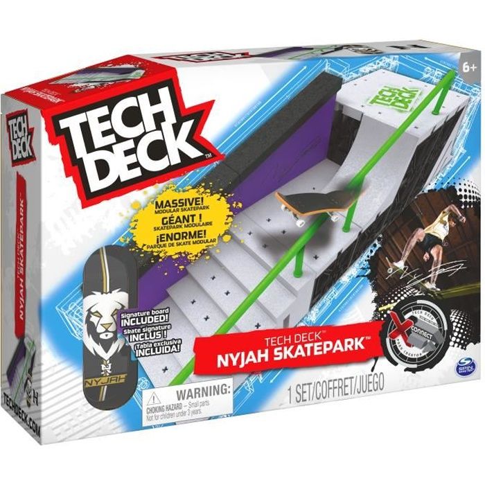 FINGER SKATE - TECH DECK SKATEPARK NYJAH HUSTON - 6060504 - Reproduction du skate park officiel de 50cm Avec 20 éléments à assembler
