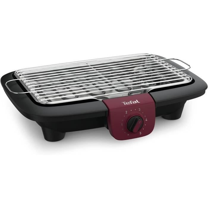 Tefal Easygrill BG90E5 Adjust Barbecue électrique de table, 2300 W, surface de cuisson : 720 cm², nettoyage facile, noir/bordeaux
