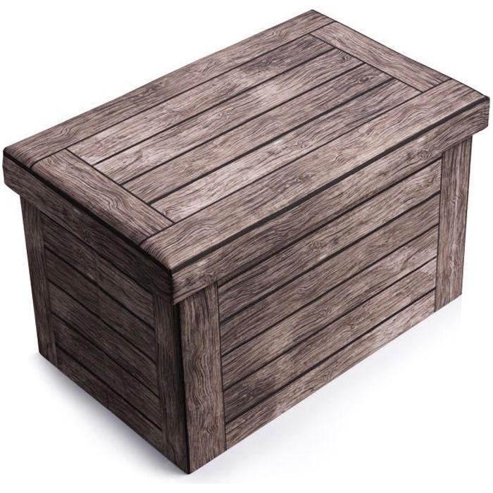 WOLTU Tabouret Pouf Coffre de rangement avec couvercle amovible, siège rembourrée en lin,60x38x38cm, Hêtre foncé