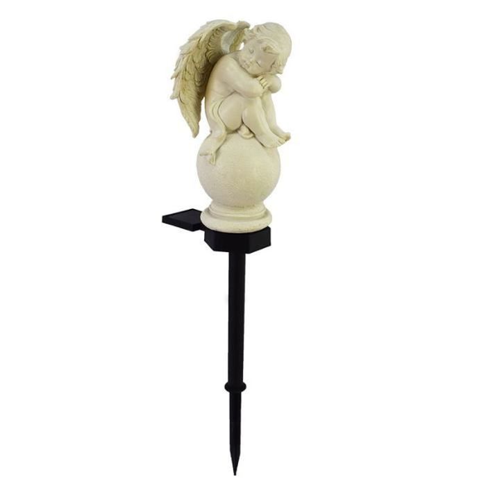 Tuzsocr Statues solaires de jardin en forme d'ange gardien avec 7 lampes solaires LED, résistantes aux intempéries et au gel, décoration de jardin, sculpture d'ange féerique, décoration extérieure