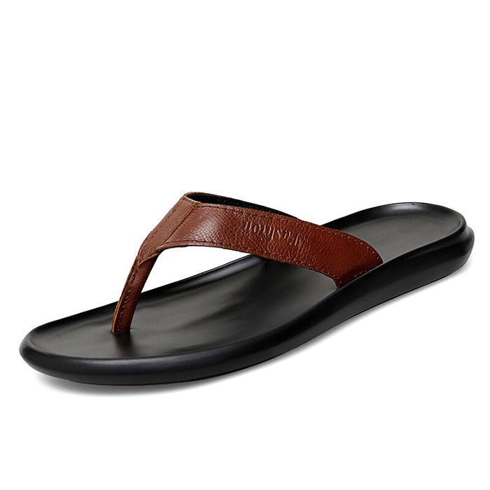 Sandales Homme En Cuir - Mules Souples, Semelle Mémoire De Forme, Pour Plage, Intérieur/Extérieur