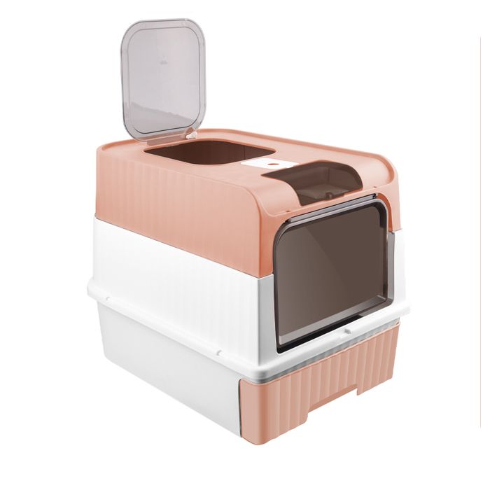 Meilleurs prix pour B.LIVEM Maison de Toilette Chat XXL, Bac à Litière avec pelle et couvercle, Rose, 49*37*35cm