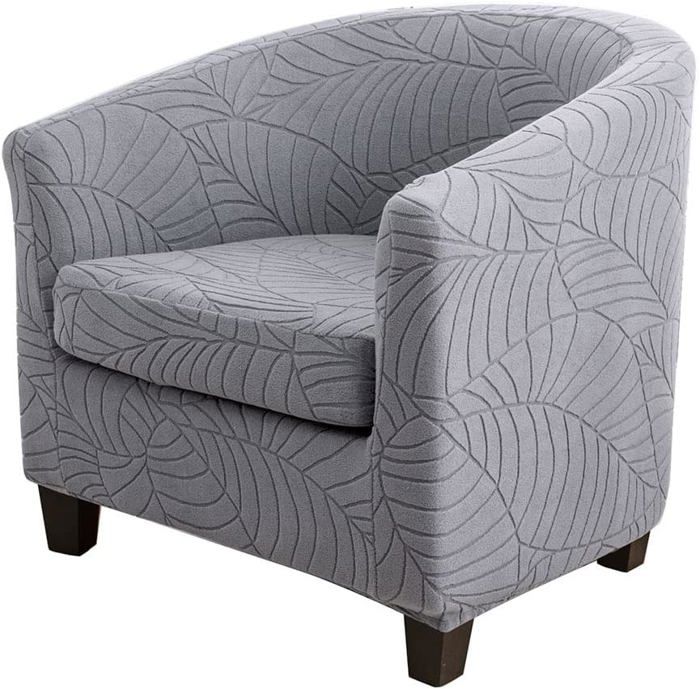 Housse De Canapé Jacquard Feuille Housse De Protection Pour Fauteuil De Club - Très Extensible - Amovible Et Lavable - Gris Clair