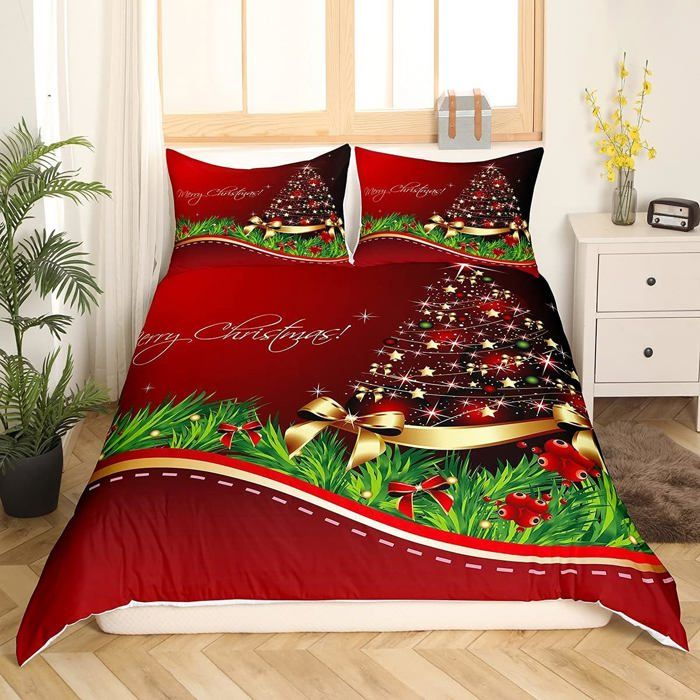 Housse De Couette 220x260cm Joyeux Noël Avec 2 Taies D'oreiller Avec