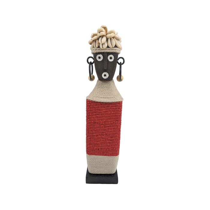 Statuette Namji Rouge 28cm Perles & Cauris