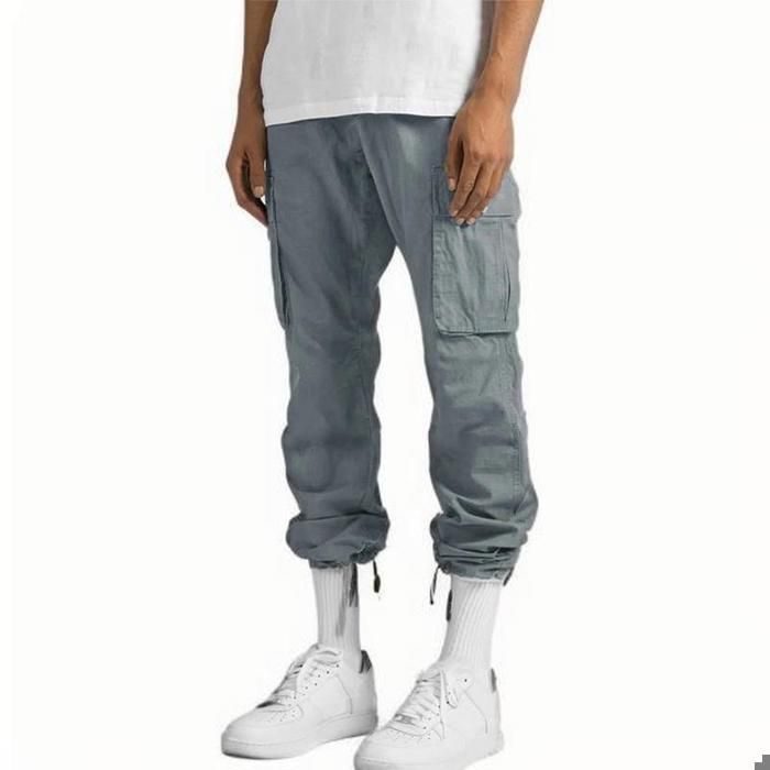 Pantalon de Cargo Homme Sport Jogging - Gris - Pantalons Multi Poches - Taille Elastique S-5XL