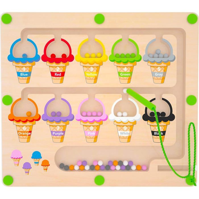 ®RisingFF Labyrinthe magnétique coloré avec chiffres - Puzzle Montessori en bois pour apprendre à compter