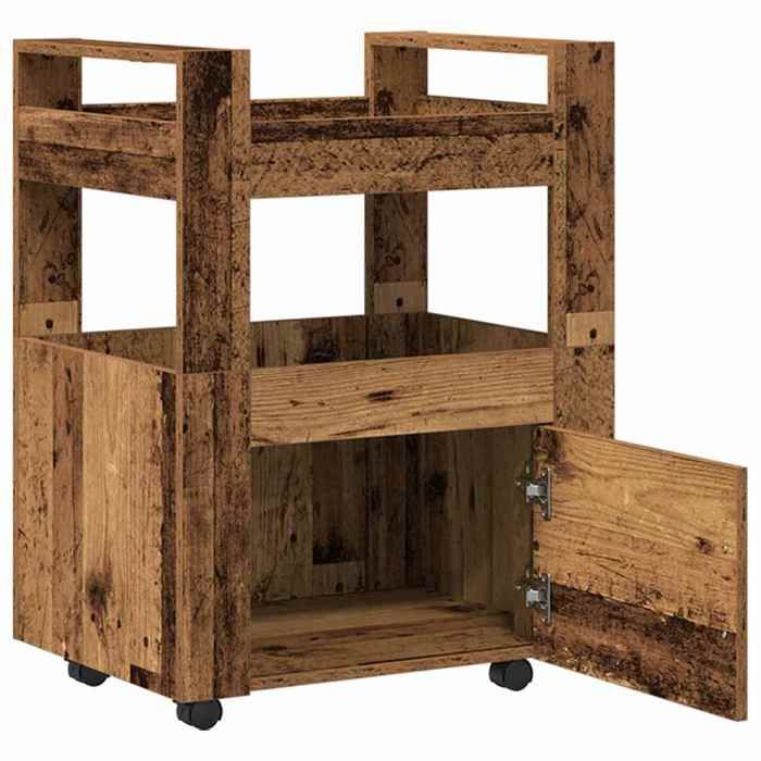 Soldes Printemps Chariot de cuisine - BURKE - Desserte cuisine - Bois ancien 60x45x80 cm DD253