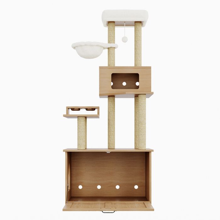 Meilleurs prix pour Arbre à chat -CDISPLAY -avec espace repas - 74 × 47 × 172 cm - Meuble multifonctionnel pour chat
