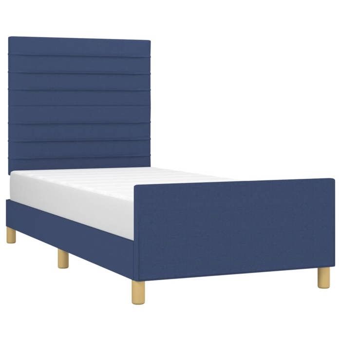 1 Place - Cadre de lit simple avec Tête de lit - VIDAXL - sans matelas - bleu 100x200 cm tissu FR_002346179
