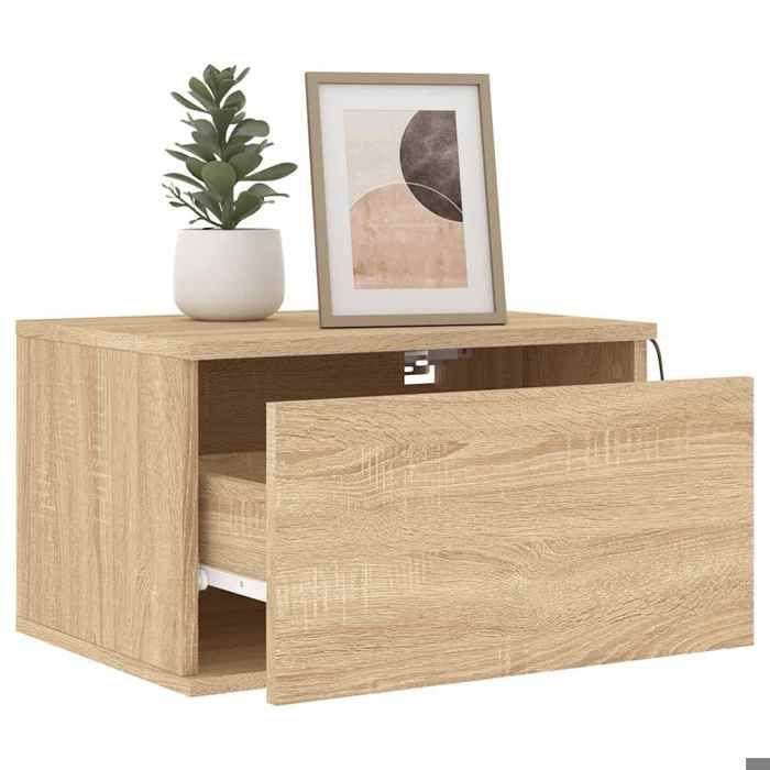 Petite Table dAppoint Brun - LEMON® 2 pcs Tables de chevet murales - Armoire Flottante - avec lumières LED - Chêne sonoma - 380 Sol