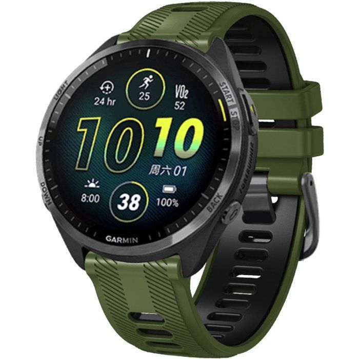 Stravo Bracelet silicone 22 mm Garmin Forerunner 970/965/955/945/935 Descent G1/G2 Fenix 5/6 – Outil inclus – Vert/Noir