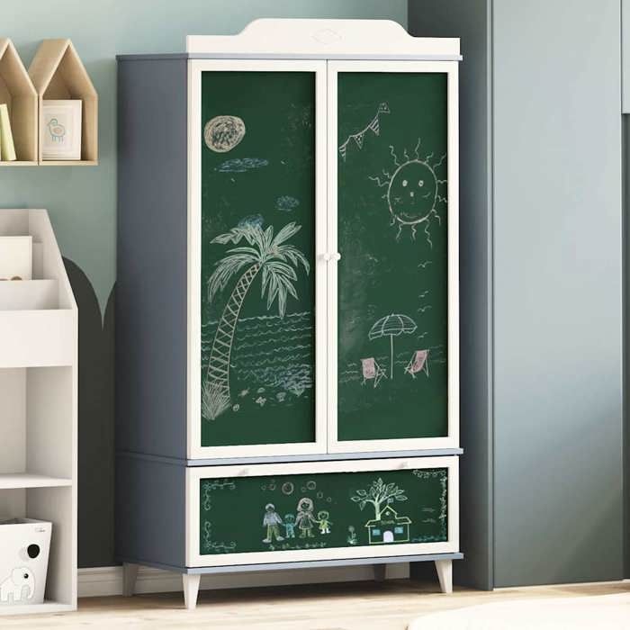 NEW 2026 Armoire de chambre Garde-robe 1 PC Tableau Noir ROROS Gris et blanc 90x45x165 cm L5003