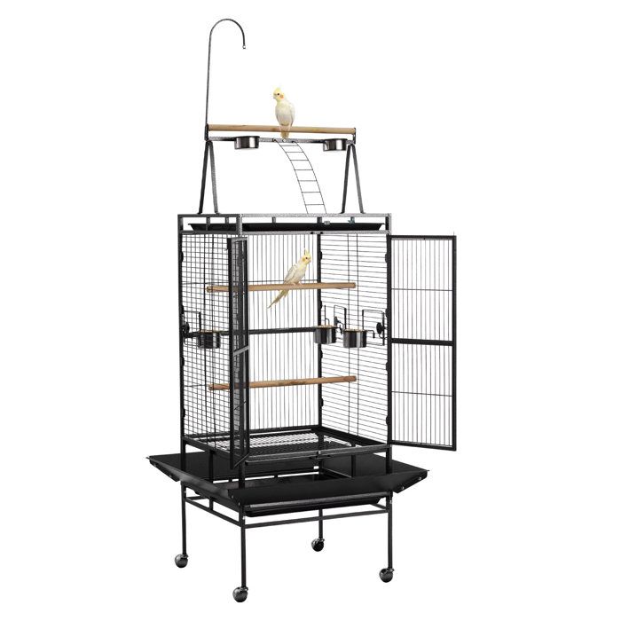 Cage Oiseau-VEVOR-83x79x210 cm-Volière Oiseaux Toit Plat Ouvert Cage-Perroquet sur Pied Roues