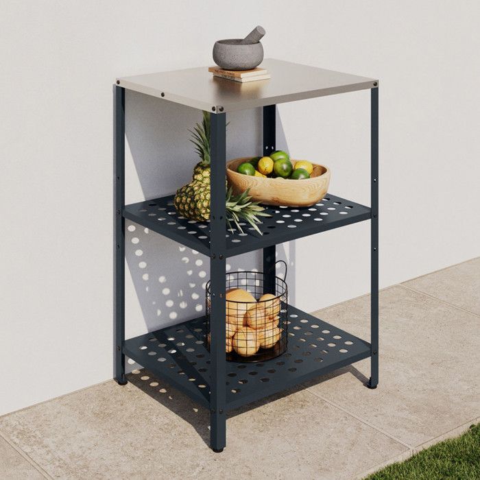 IDMARKET Meuble de cuisine extérieure PAREO 2 étagères en acier gris anthracite IDMARKET Meuble de cuisine extérieure PAREO 2 étagères en acier gris anthracite