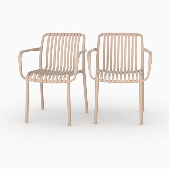 Lot de 2 chaises de jardin empilables en plastique beige - Ivy - Maison Pavane