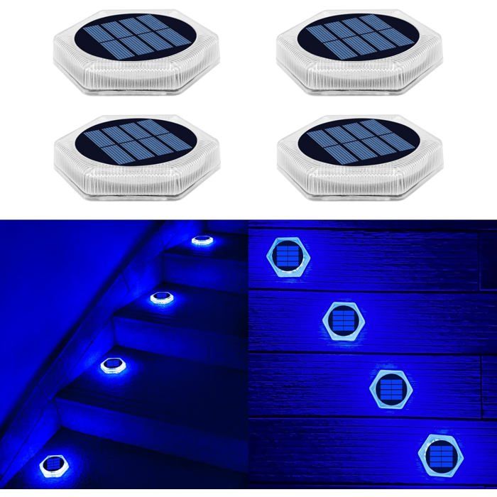 Lampe Solaire Extérieure IP68 Imperméable - Allumage/Automatique avec Lumière Bleue - Lot de 4 Pièces