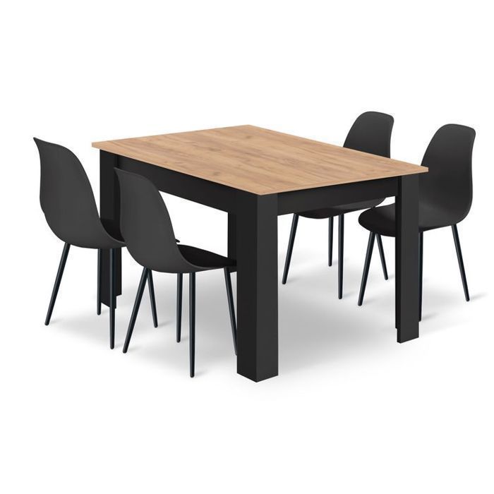Ensemble : table NP 120 x 80 cm Craft + Noir + 4 chaises WAT noires / pieds noirs