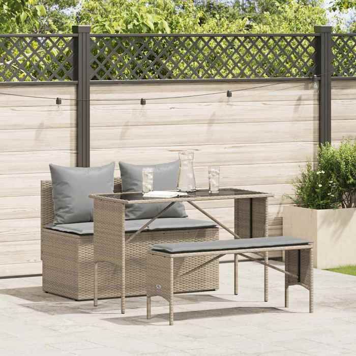 VIDAXL Ensemble Table avec chaises jardin et coussins - (3 pcs) - ANTI-UV - Beige poly rotin 110x55x72.5 cm M9128