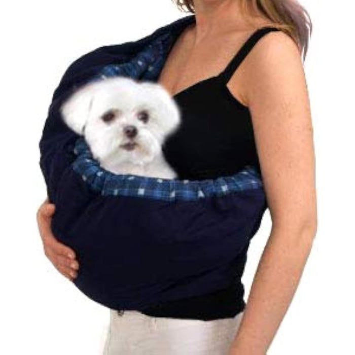 Sac De Transport en Bandoulière pour Animal Sac Ventral Chat Sac À Bandoulière pour Chat Chiot Réglable (Bleu Plaid)