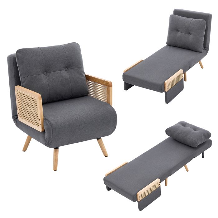 Fauteuil-lit pliable - Fonction 3-en-1: fauteuil chaise longue lit dappoint - Dossier réglable en 5 positions