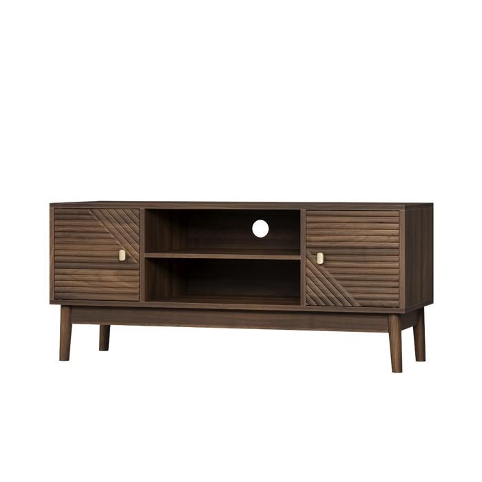 Meuble TV de style médiéval-moderne de 110 cm avec fonction de rangement couleur noyer Meuble TV de style médiéval-moderne de 110 cm avec fonction de rangement couleur noyer