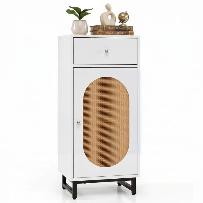 COSTWAY Armoire de Rangement en Rotin PE Support en Métal Patins Réglables pour Salon Chambre Entrée 40 x 30 x 91 cm Blanc COSTWAY Armoire de Rangement en Rotin PE Support en Métal Patins Réglables pour Salon Chambre Entrée 40 x 30 x 91 cm Blanc