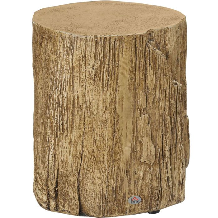 SENVIRO Table dappoint effet souche darbre en béton Ø 37 x 43 cm couleur bois naturel pieds réglables sans montage