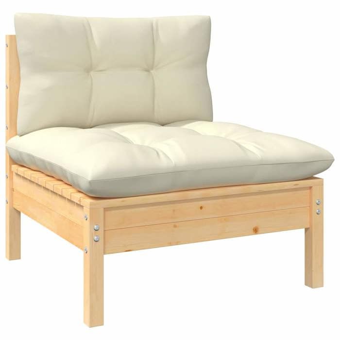 Soldes d’automneCrème Sofa dextérieur/balcon - Canapé 3 places - de jardin - et coussins - crème - Bois de pin solide 78552423122