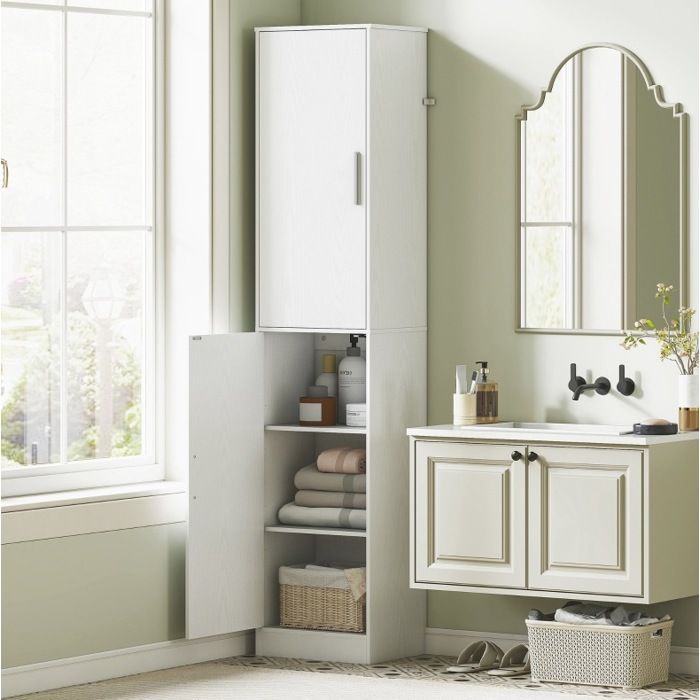 Armoire haute de salle de bain étroite 40 x 35 x 180 cm 2 portes rangement avec étagères réglables blanc VEVXYN