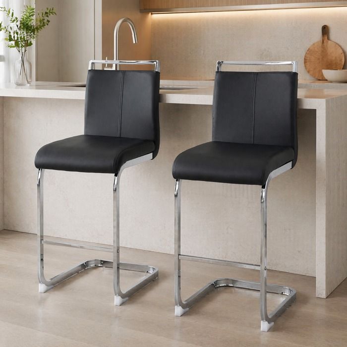 Chaise de bar - ZEVKOR - Scandinave - Assise PU - Piètement métal argenté - Hauteur assise 63 5 cm