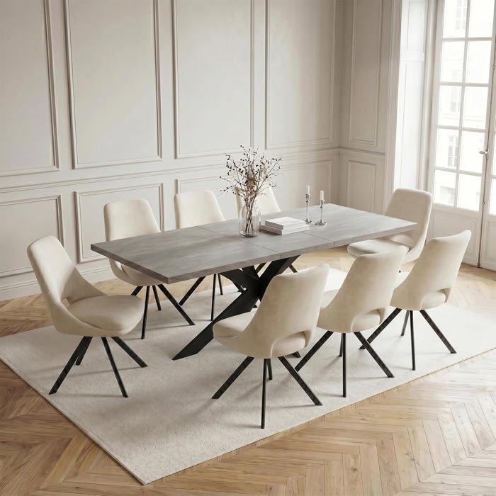 JIEXI Ensemble Table de Salle à Manger Extensible et 8 chaises en MDF avec chaises rembourrées 160 à 200 cm (Beige)