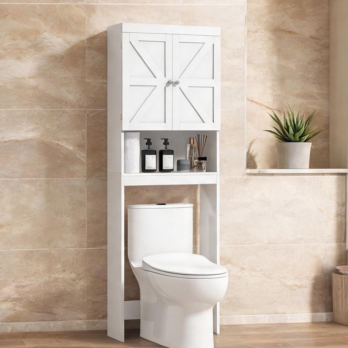 Meuble de rangement pour salle de bain blanc MDF armoire au-dessus des toilettes 585x23x170 cm