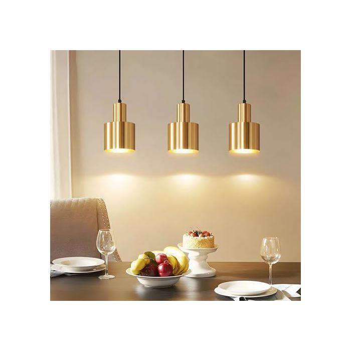 Lustre Suspension Moderne Doré en Métal 3 Lampes E27 pour Salle à - Blanc chaud - Non étanche - Pendentif - Montage au plafond