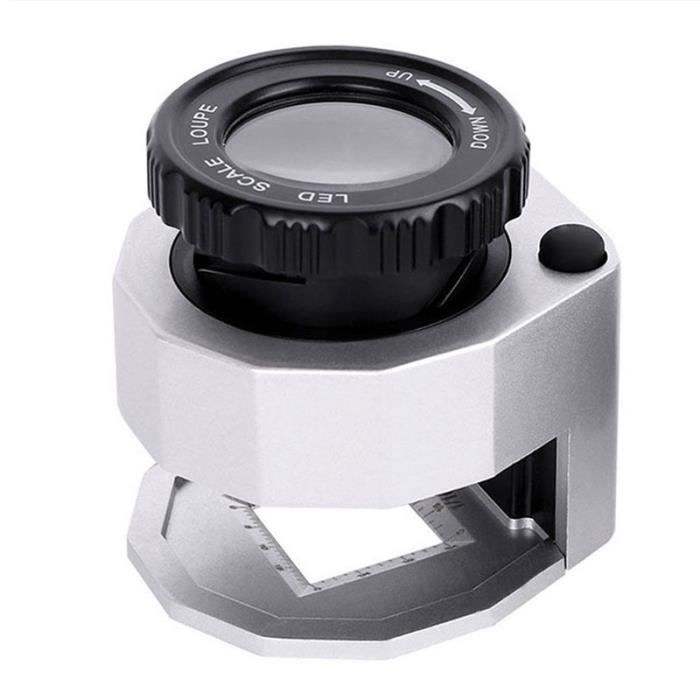 Loupe Optique,Loupe à échelle LED 10X, Entièrement En Métal, Lentille
